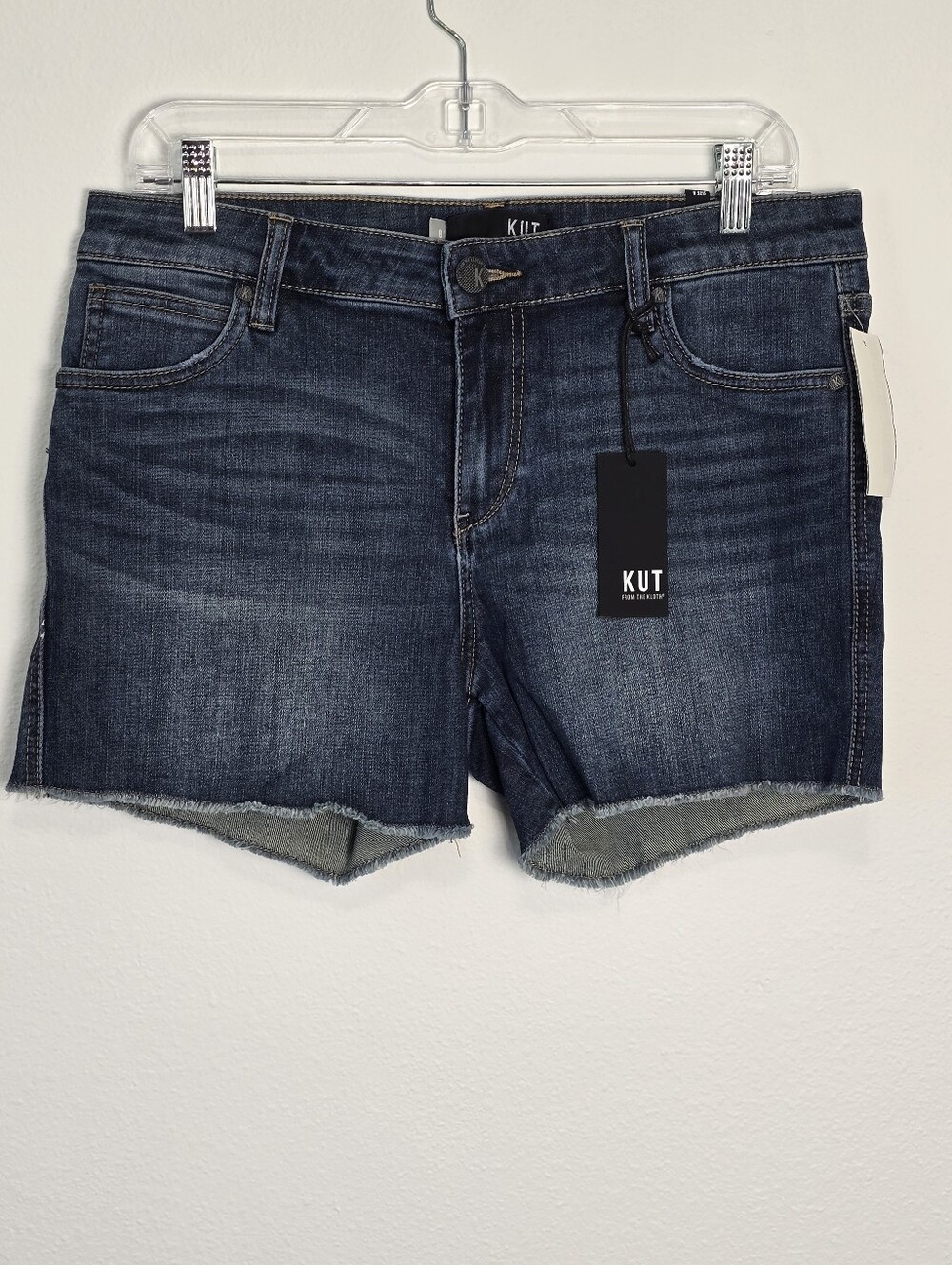 Kut from the Kloth Gidget Dark Wash Frayed Hem Denim Jean Shorts Size 8